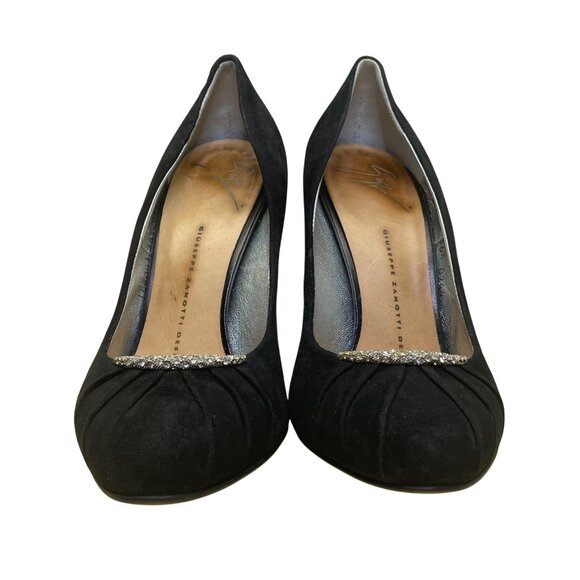 Giuseppe Zanotti Women’s Black Suede Rhinestone Accent VIV 100 Heels Size 6.5 - Picture 2 of 11